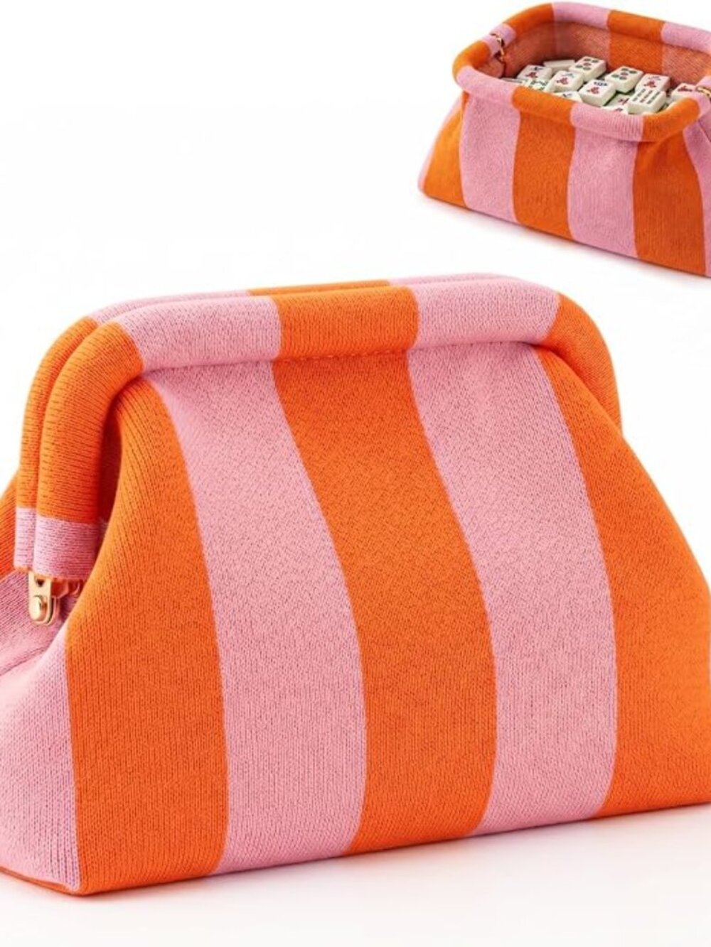 Mahjong Tile Bag (pink and orange striped)